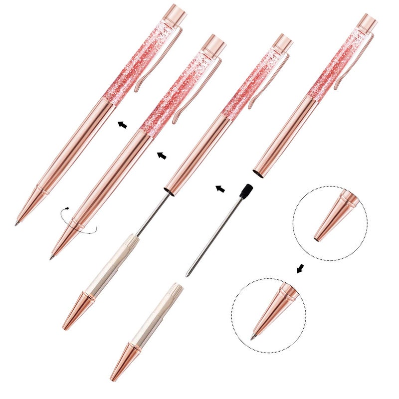 ZZTX 4 Pcs Rose Gold Ballpoint Pens Metal Pen Cute Bling Dynamic Liquid Sand Pen With Refills Black Ink Office Supplies Gift Pens For Christmas Wedding Birthday - Image 3